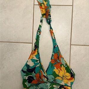 Floral Halter Top with Green and Orange